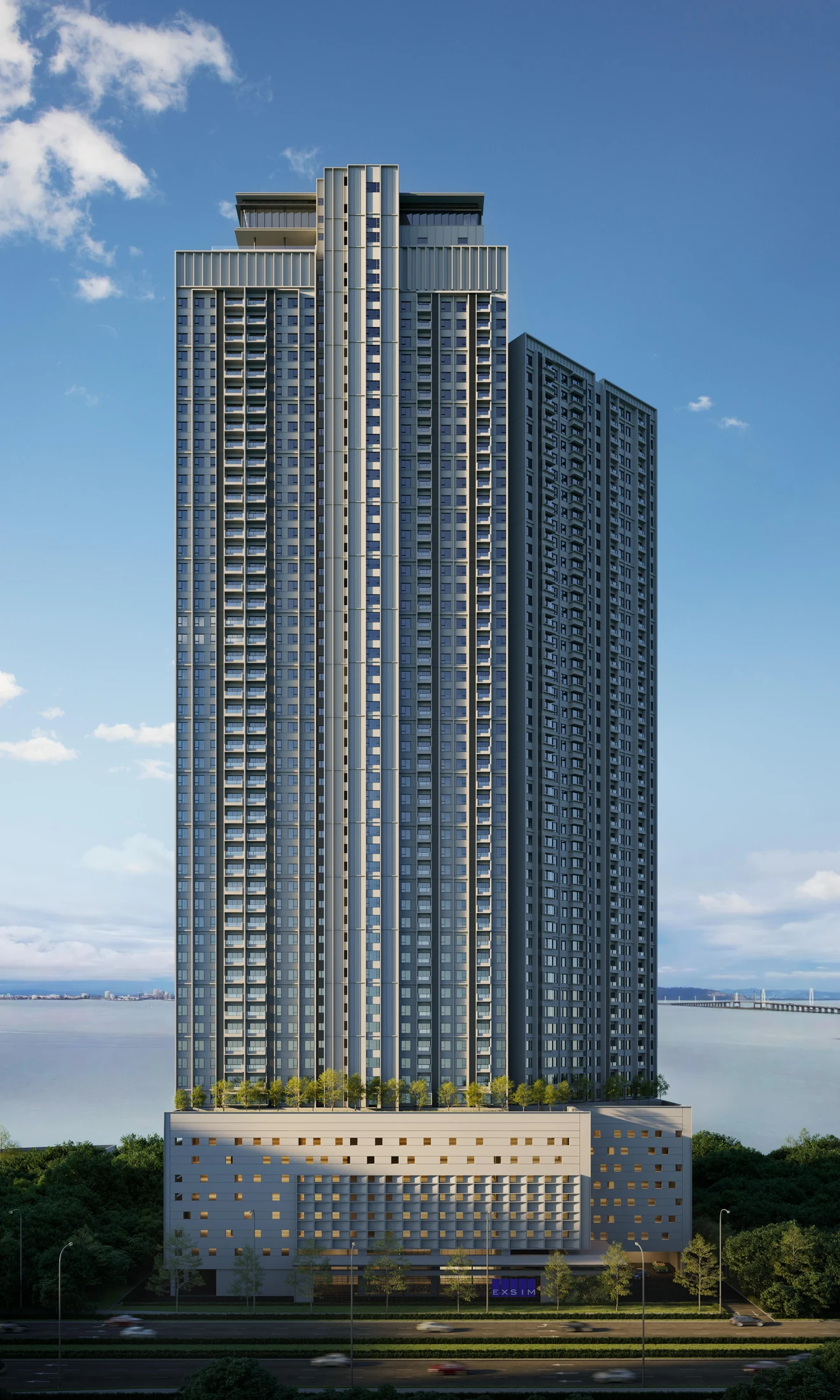Artist's impression of The Lighthauz tower against the Penang sky
