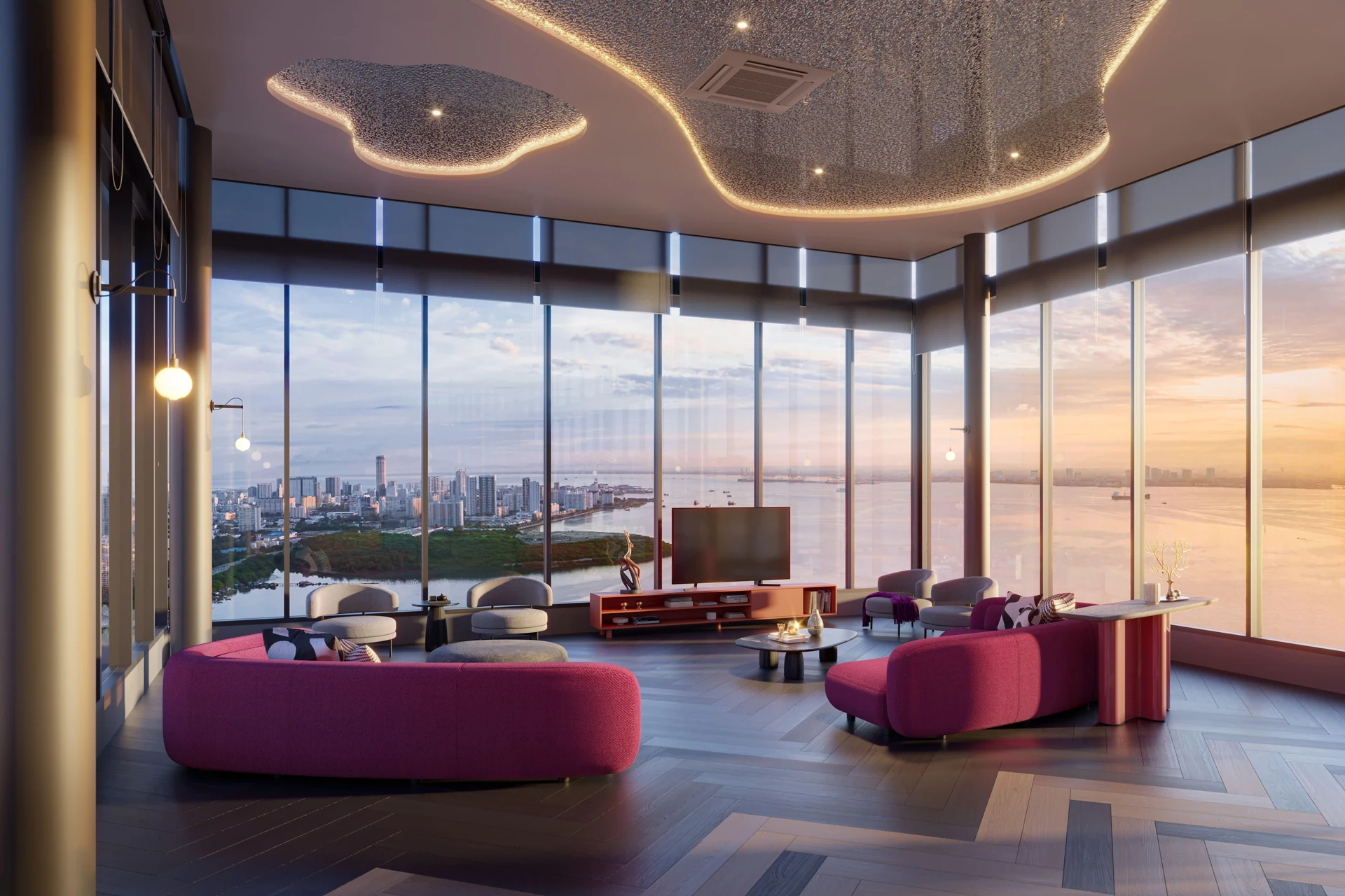 Horizon Lounge with panoramic city and sea views at The Lighthauz Penang