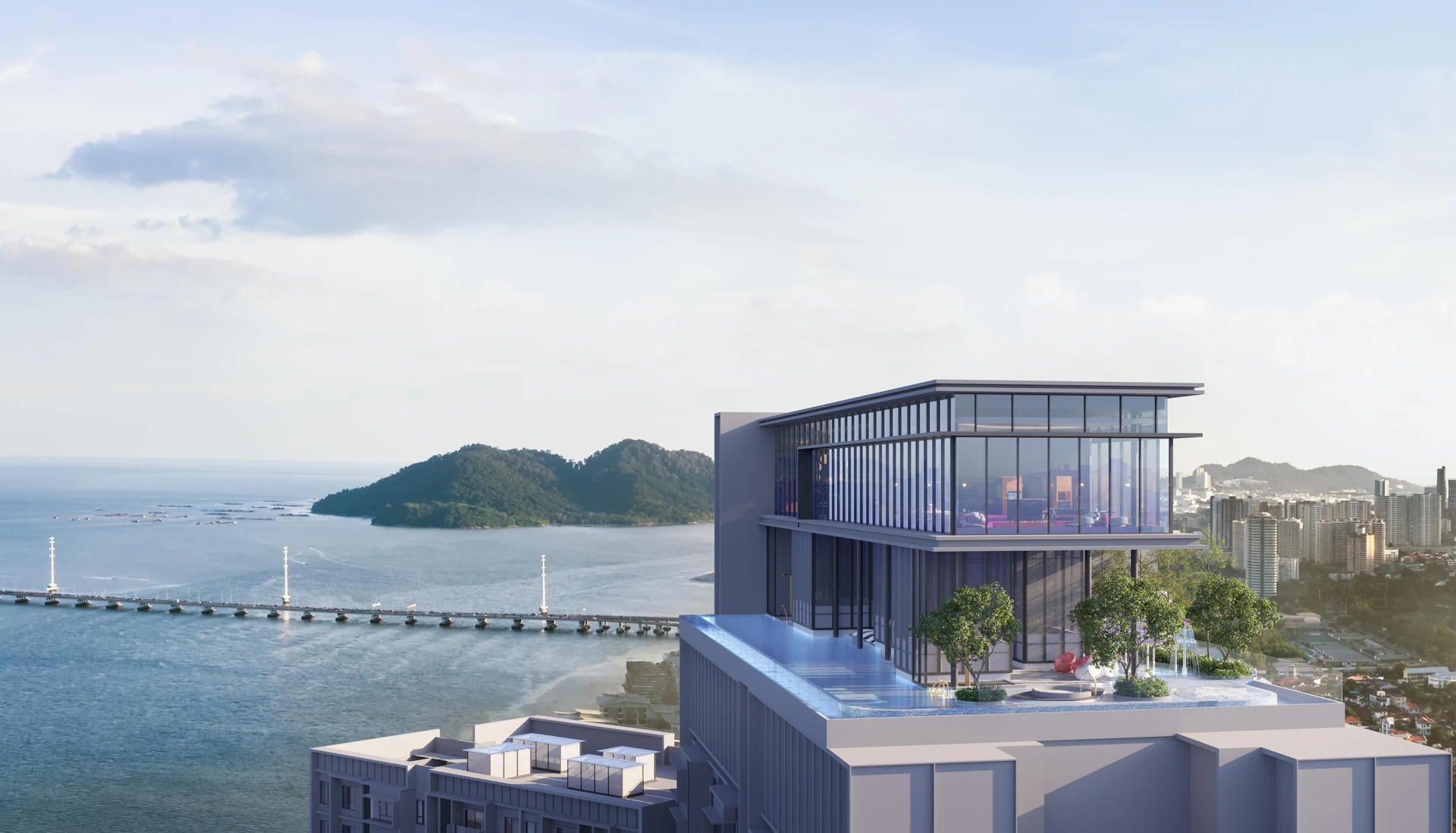 Elevated rooftop facilities overlooking the Penang waterfront