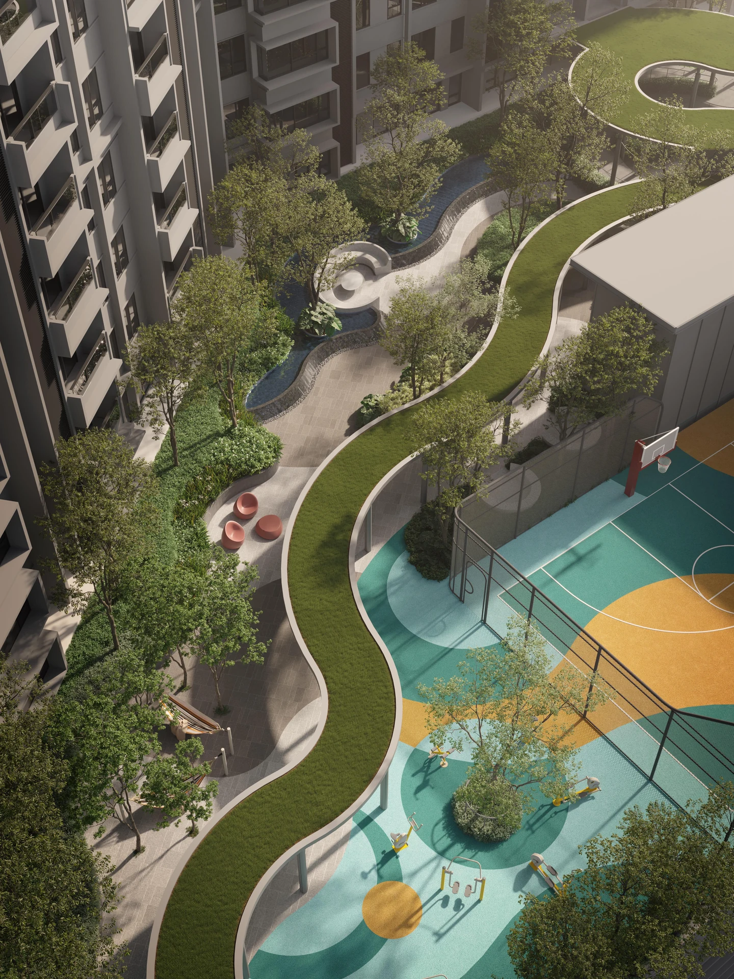 Landscaped recreation deck and basketball court at The Lighthauz Penang