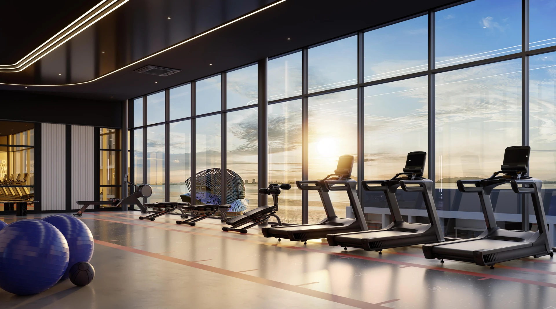 Cardio fitness area overlooking the waterfront at The Lighthauz Penang