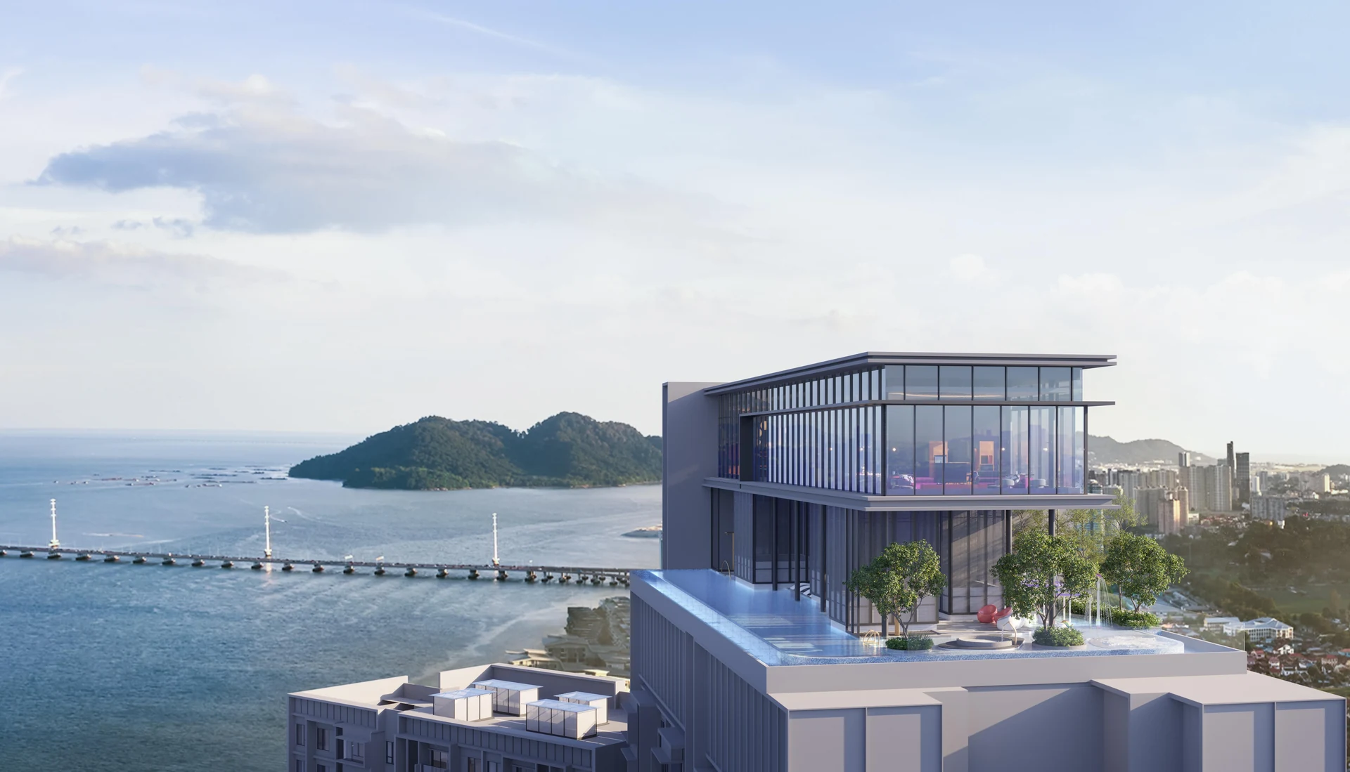 Rooftop facilities and sea view at The Lighthauz Penang